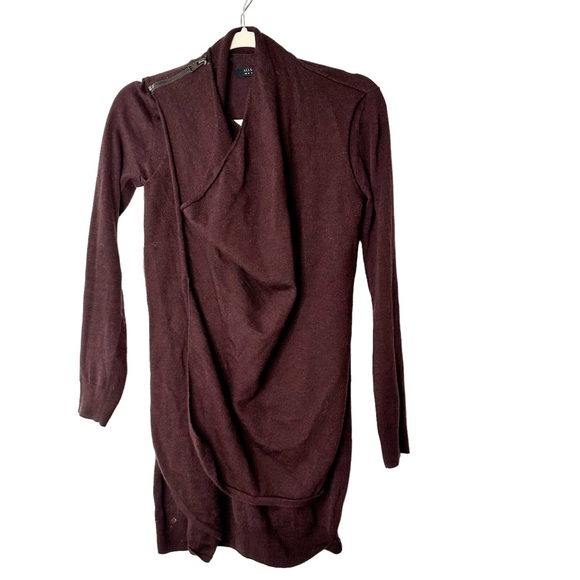 All Saints Dahlia Wool Long Cardigan Asymmetrical Zipper Cowl Sweater Size 2 - Picture 5 of 13